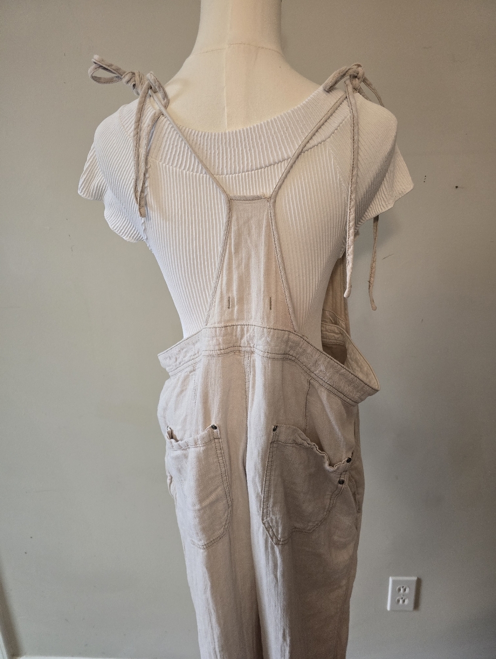 Free People Light Cream Wide-Leg Overalls - Picture 5 of 5